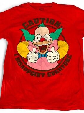 The SIMPSONS Krusty the Clown Red Short Sleeve Tee Size Small
